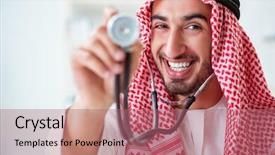  Presentation with hospital - Cool new presentation theme with health care insurance - arab saudi doctor with stethoscope backdrop and a  colored foreground