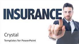  Presentation with cargo insurance man and passenger - Presentation design featuring health care liabilities - business man pointing the text background and a  colored foreground
