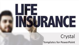  Presentation with life insurance - Amazing theme having health care liabilities - business man pointing the text backdrop and a light gray colored foreground