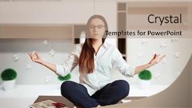  Presentation with accountant - Amazing theme having health care management - accountant sitting in yoga pose backdrop and a coral colored foreground