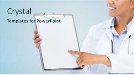  Presentation with medical clipboard - PPT theme having health care people and medical background and a  colored foreground
