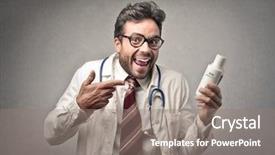  Presentation with medicine - Cool new slide deck with health care provider - handsome doctor provides medicine backdrop and a gray colored foreground