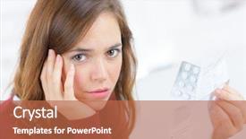  Presentation with hands holding black tablet - PPT theme featuring health care provider - worried woman holding tablets background and a  colored foreground