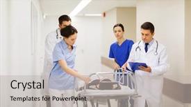  Presentation with patient care - Colorful theme enhanced with health care reanimation and medicine backdrop and a light gray colored foreground