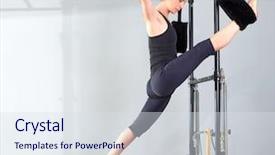  Presentation with pilates - Presentation design featuring health care reform - pilates woman in cadillac split background and a sky blue colored foreground