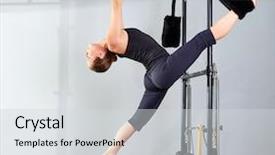  Presentation with pilates - Theme with health care reform - pilates woman in cadillac split background and a light gray colored foreground