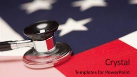  Presentation with 3d figure american flag - Theme featuring health care reform - stethoscope on american flag background and a red colored foreground
