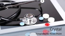  Presentation with pills - Amazing PPT layouts having health care reform - stethoscope pills pc tablet backdrop and a light blue colored foreground
