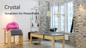  Presentation with health care reform - Beautiful slide deck featuring health care reform - wooden trainers fitball for pilates backdrop and a light gray colored foreground