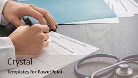  Presentation with insurance - Amazing PPT layouts having health care safe security - doctor filling in insurance form backdrop and a light gray colored foreground