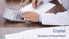  Presentation with insurance - Presentation theme featuring health care safe security - doctor filling in insurance form background and a sky blue colored foreground