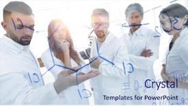  Presentation with employees - Theme consisting of health care strategy - group of laboratory employees background and a sky blue colored foreground