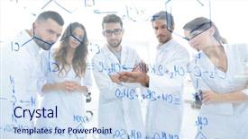  Presentation with employees - Amazing slide deck having health care strategy - group of laboratory employees backdrop and a sky blue colored foreground