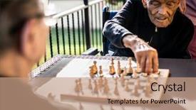  Presentation with chess - Slides consisting of health care strategy - two elderly friends playing chess background and a coral colored foreground