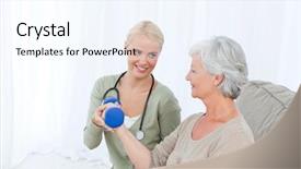  Presentation with nurse stress - Theme consisting of health care stress - beautiful nurse helping her patient background and a sky blue colored foreground