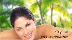  Presentation with reflexology foot massage spa foot - Presentation design consisting of health care stress - beautiful young woman having spa background and a coral colored foreground