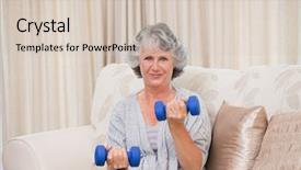  Presentation with exercise kids kid doing fitness - PPT theme featuring health care stress - woman doing her exercises background and a  colored foreground