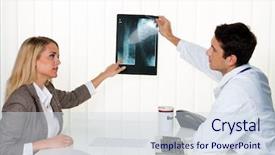  Presentation with interview - PPT theme enhanced with medical interview - doctors call patient and doctor background and a sky blue colored foreground