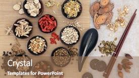 Presentation with chinese medicine acupuncture - Colorful presentation design enhanced with health care tcm - acupuncture needles traditional chinese herbs backdrop and a tawny brown colored foreground