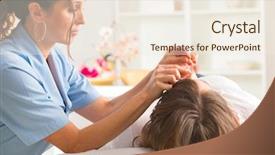  Presentation with acupuncture - Beautiful presentation theme featuring health care tcm - acupuncture therapist applying acupuncture needle backdrop and a sky blue colored foreground