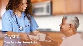  Presentation with elderly health - Amazing presentation theme having health care worker helping backdrop and a coral colored foreground