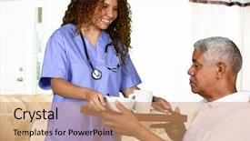  Presentation with care elderly - Presentation theme with health care worker helping background and a  colored foreground