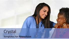  Presentation with elderly health - Slide deck having health care worker helping background and a teal colored foreground