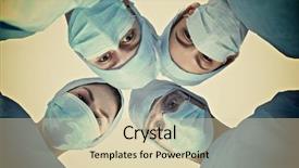  Presentation with medical protective wears - Presentation design with health care workers - surgeons team wearing protective uniforms background and a soft green colored foreground