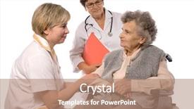 Presentation with care elderly - PPT theme having health care workers and elderly background and a coral colored foreground