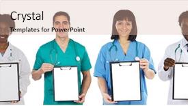  Presentation with medical clipboard - Amazing theme having health career - medical team whit clipboard backdrop and a  colored foreground