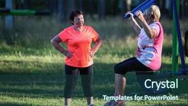  Presentation with sport coach - Colorful PPT theme enhanced with health caresimulation - elderly woman on the sport backdrop and a tawny brown colored foreground