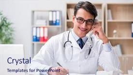  Presentation with doctor patient relations - Audience pleasing PPT layouts consisting of health centre - doctor consulting patient backdrop and a sky blue colored foreground