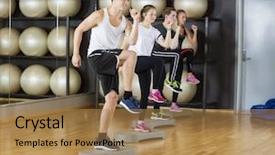  Presentation with step - Cool new slides with health centre - male and female friends performing backdrop and a  colored foreground