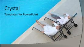  Presentation with active seniors senior couple - Audience pleasing presentation theme consisting of health centre - senior couple relaxing in long backdrop and a  colored foreground