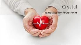  Presentation with heart health - PPT theme having health charity and people concept - close up of senior man holding red heart with ecg line in hands background and a soft green colored foreground