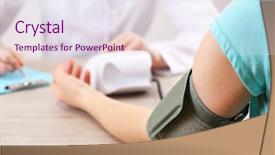  Presentation with blood pressure - PPT theme featuring health check - measuring blood pressure close-up background and a sky blue colored foreground