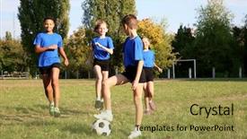  Presentation with whiteboard kids cute cartoon - Beautiful presentation theme featuring health children - cute kids playing football backdrop and a yellow colored foreground