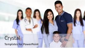  Presentation with waiting - PPT layouts with health clinic - family who are background and a light blue colored foreground