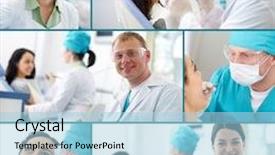  Presentation with work - PPT theme with health collage - collection of images of dentists background and a light blue colored foreground
