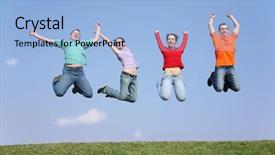  Presentation with friends - Presentation consisting of health community - jumping friends background and a  colored foreground