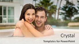  Presentation with luxury hotel - Slide deck enhanced with health complciations - young couple in a luxury background and a  colored foreground