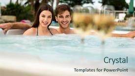  Presentation with wine tasting - Beautiful presentation theme featuring health complciations - young couple inside a jacuzzi backdrop and a sky blue colored foreground