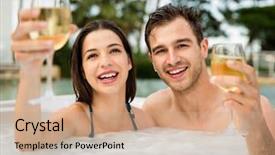  Presentation with toasting - PPT theme consisting of health complciations - young couple inside a jacuzzi background and a  colored foreground