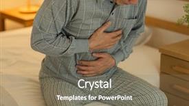  Presentation with bad - Presentation design consisting of upper room - senior man with bad physical background and a violet colored foreground