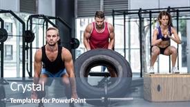  Presentation with physique - Audience pleasing presentation theme consisting of physique - serious three muscular people lifting backdrop and a ocean colored foreground