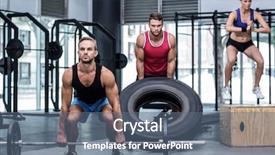  Presentation with athletes - Presentation theme featuring physical working condition - three muscular athletes lifting background and a ocean colored foreground