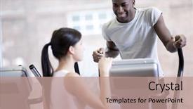  Presentation with speaking - Colorful theme enhanced with health conscious - two young people speaking while backdrop and a coral colored foreground