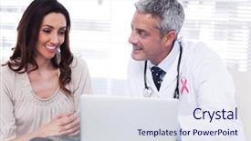  Presentation with pink ribbon breast awareness - Presentation design consisting of health consulting - pink awareness ribbon against docter background and a sky blue colored foreground