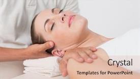  Presentation with medical spa massage outdoor balinese - PPT theme featuring health consulting - woman receiving neck massage background and a coral colored foreground