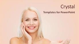  Presentation with beauty cosmetics - Beautiful presentation theme featuring health cosmetics advertising and beauty concept - smiling woman holding imaginary lotion jar and applying it backdrop and a lemonade colored foreground